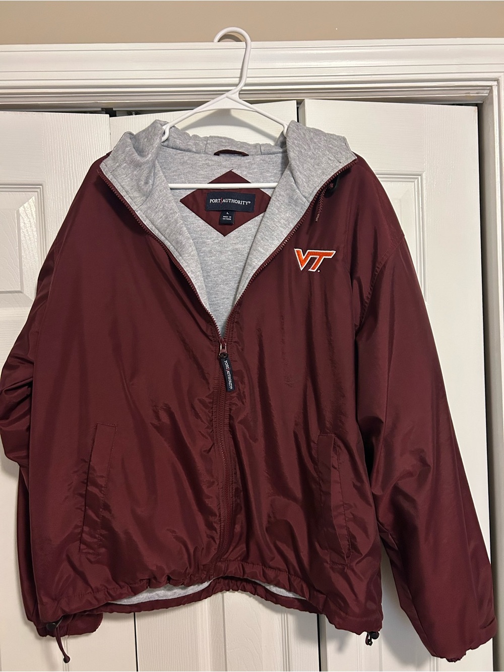 Virginia Tech Port Authority Maroon Hooded Windbreaker with Grey Liner